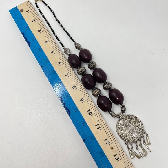 Handcrafted Boho Necklace Silver Tone Mandela Pendant Beaded Gypsy Ethnic‎ - Picture 13 of 14